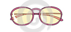 Glasses with oval frame and folded earpieces