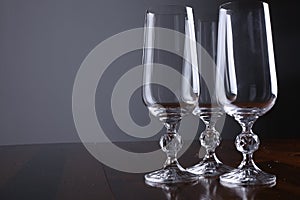 Glasses over a table close-up waiting for celebration,