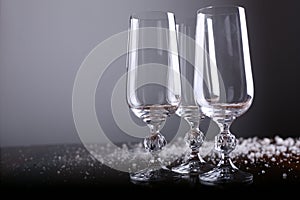 Glasses over a table close-up waiting for celebration,