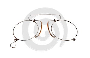 Glasses (pince-nez) on white. photo