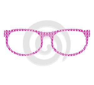 glasses  with pink ribbon isolated on white background