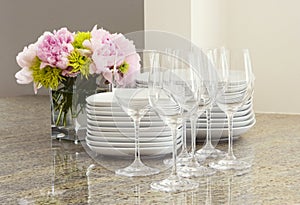 Glasses, plates & flowers