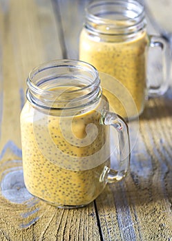 Glasses of pumpkin chia seed pudding