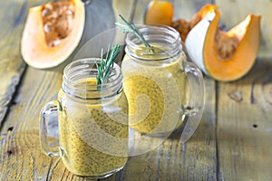 Glasses of pumpkin chia seed pudding