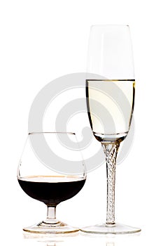 Glasses of red and white wine