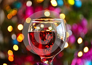 Glasses of red wine with Christmas decoration