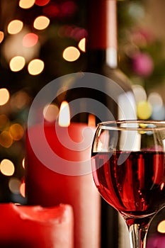 Glasses of red wine with Christmas decoration