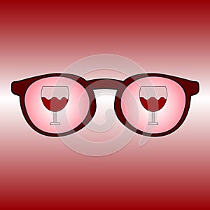 Glasses with reflection of a glass with wine. A simple icon indicating alcoholism. Vector illustration