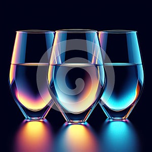 Glasses with refraction light and holographic effect on dark background