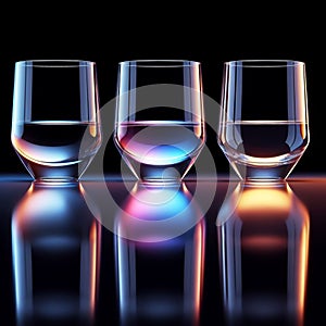 Glasses with refraction light and holographic effect on dark background