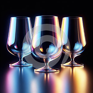 Glasses with refraction light and holographic effect on dark background