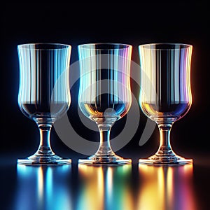 Glasses with refraction light and holographic effect on dark background