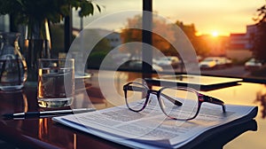 Glasses Resting On Top of documents on desk