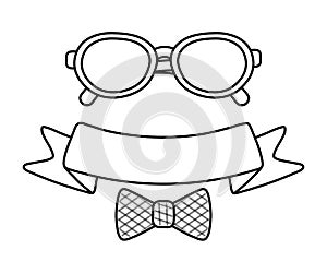 Glasses with ribbon and bow tie black and white