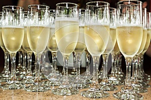 Glasses served with champagne, to make a toast at a social event