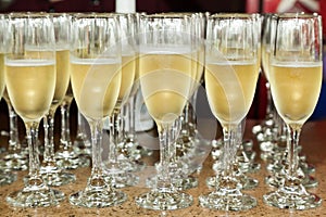 Glasses served with champagne, to make a toast at a social event