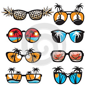 Glasses set with summer vacation landscapes