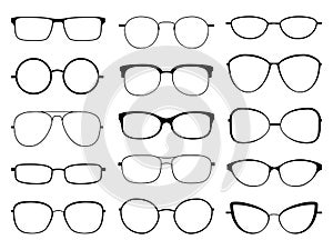 Glasses silhouette. Stylish frame sunglasses, eyeglasses optical eyesight different shapes, frames and fashion rims