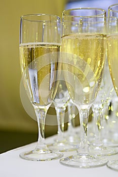 Glasses with sparkling white wine