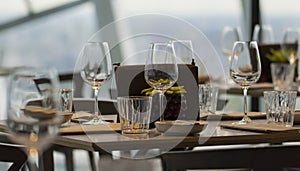Wine glasses on the restaurant table. photo