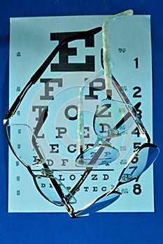 Glasses to improve vision and vision check table.