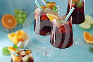 Glasses with traditional Spanish drink Sangria