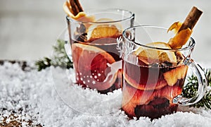 Glasses of traditional spicy Christmas Gluhwein photo