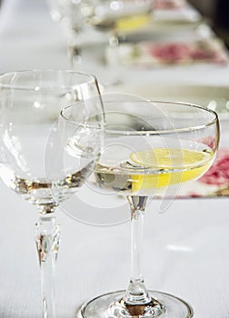 Glasses of vermouth with lemon