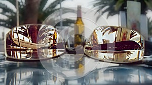 Glasses by views on a table, bifocal,