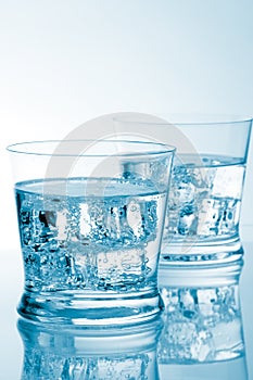 Glasses of water with ice with copyspace