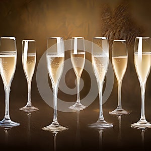 Glasses with white champagne wine birthday celebration, wedding,