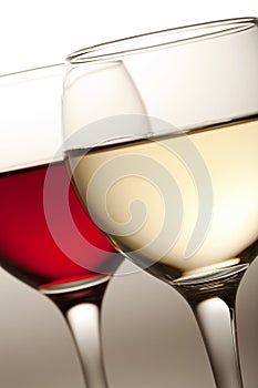 Glasses of white and red wine isolated