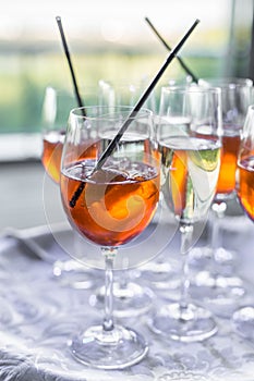 Glasses of wine. Banquet service