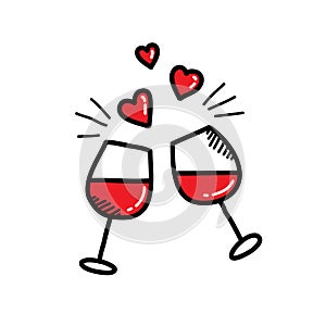 Glasses of wine doodle icon, vector illustration