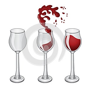 Glasses with wine. Set of realistic icons. Vector illustration isolated