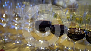 Glasses on the wine table at the celebration