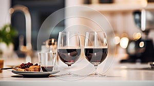 glasses for wine on table top,cookware kitchen in modern gourmet kitchen banner