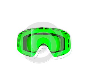 Glasses for winter sports isolated on white background. Protective mask Bright green color. for skiing and snowboarding. Close up.