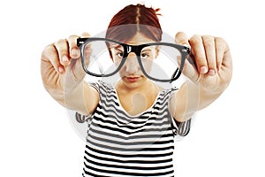 Glasses woman showing eyewear