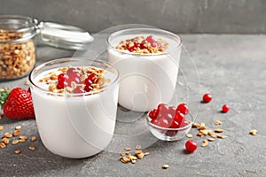 Glasses with yogurt, berries and granola