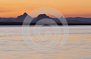 Glasshouse Mountains at sunset