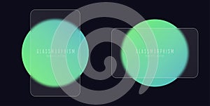 Glassmorphism effect with set of transparent glass plates on green gradient circles. Frosted acrylic or matte plexiglass plates