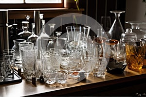 glassware arranged in a neat and orderly manner on benchtop