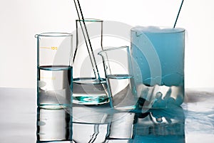 Glassware during experiment with blue vapors
