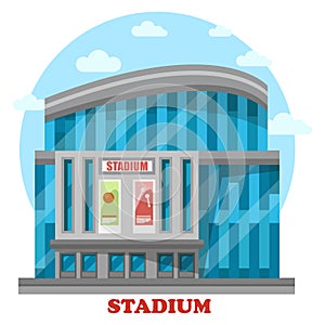 Glassware sport stadium building with posters