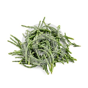 Glasswort Stalks, Bunch of Samphire Isolated on White Background â€“ Green Salicornia Harvest, Pickleweed Vegetable