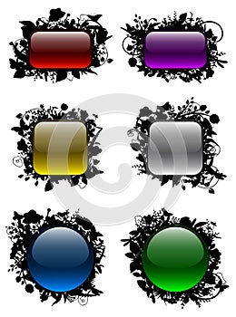 Glassy buttons in floral frames