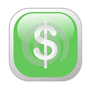 Glassy Green Square Dollar Icon