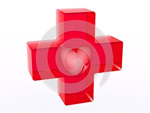 Glassy red cross with heart inside