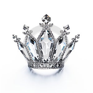 Glassy Translucent Silver Diamond Crown On White Background